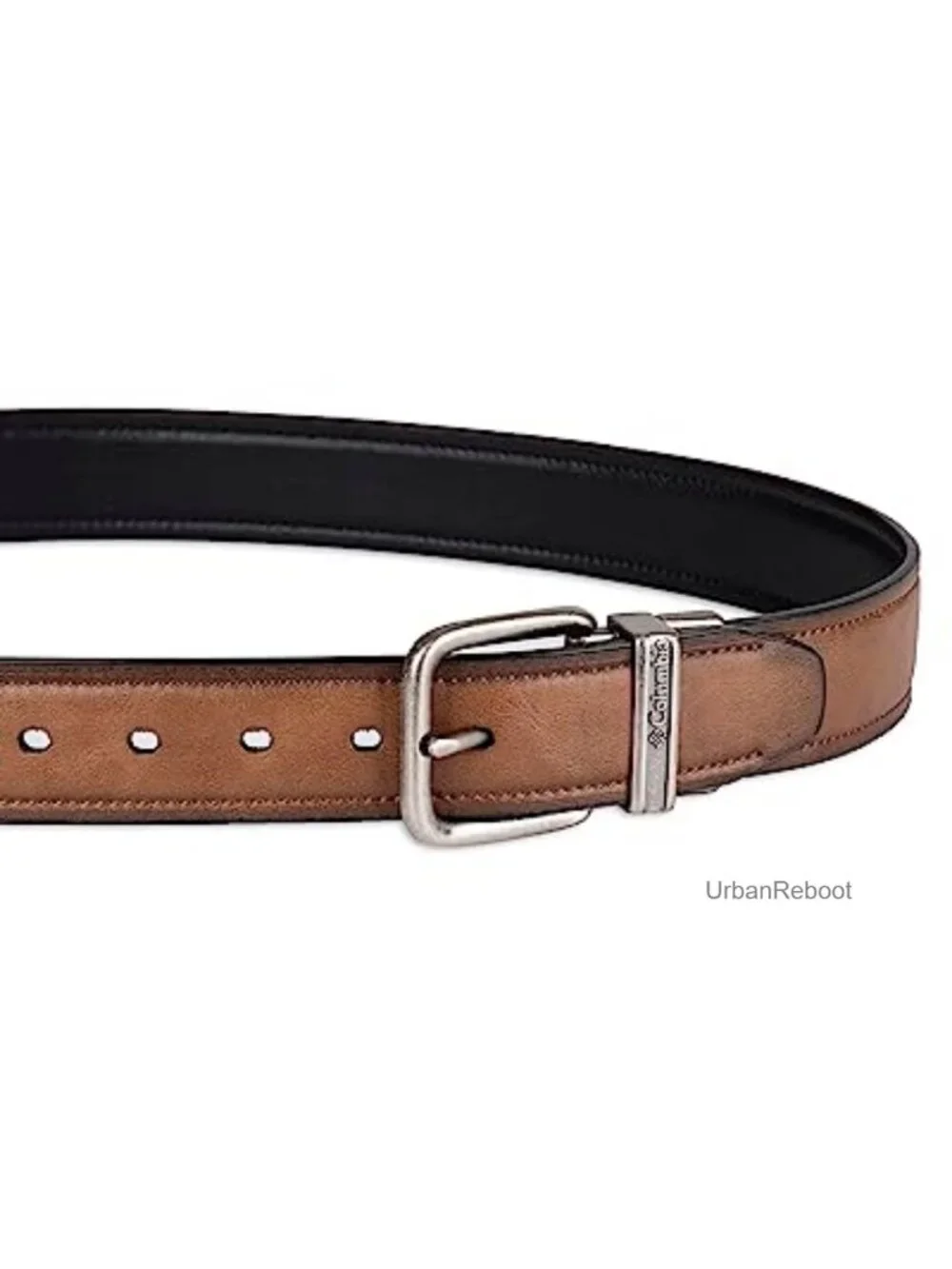 Men's Reversible 2-in-1 Casual Belt with Square Buckle, Stretchy PU Leather